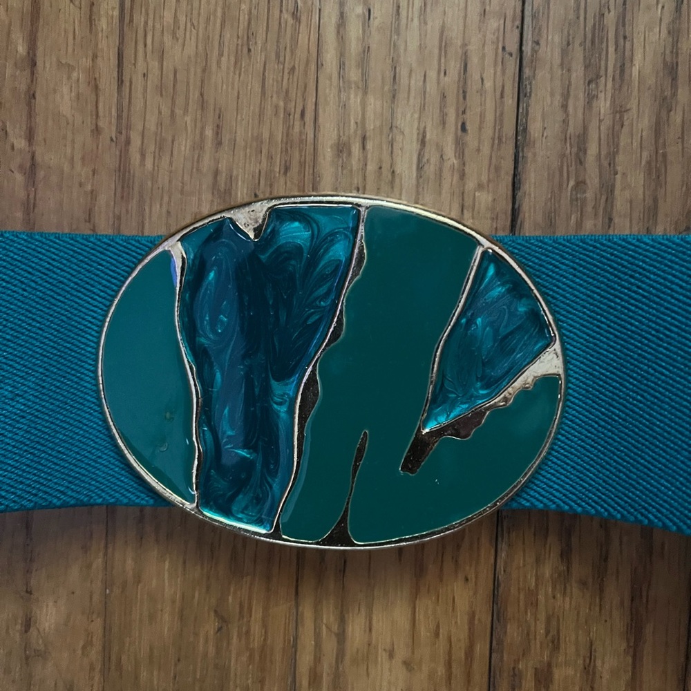 Vintage Belt Emerald Green Gold Cinch Big Buckle